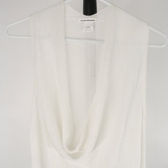 Club Monaco White Drape Plunge Cowlneck Asymmetrical Sleeveless Knit Top Sz M - Picture 2 of 11